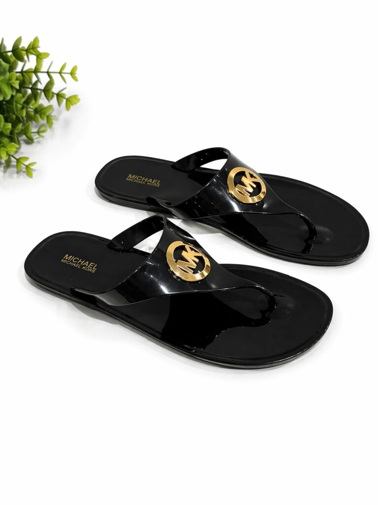 MICHAEL KORS BLACK GOLD MK LOGO JELLY SLIDES