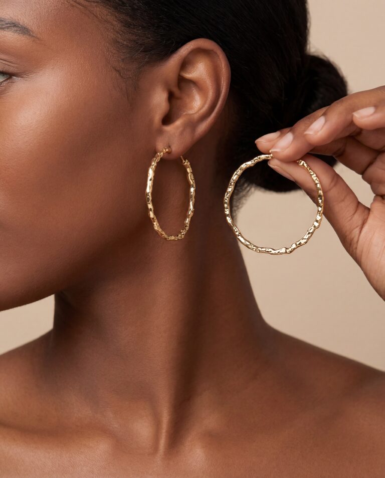 UM GOLD IRREGULAR BAMBOO HOOP EARRINGS