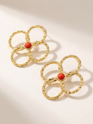 UM GOLD QUAD X ORANGE BALL EARRINGS