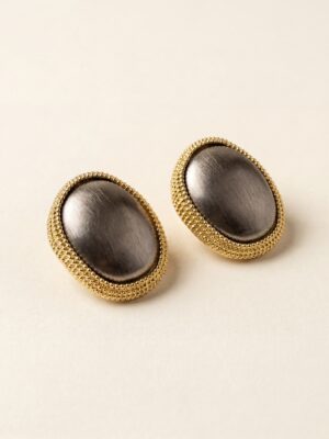 VEINNOIS T116554E-002 NOIR & GOLD STUD EARRINGS