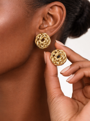 VIENNOIS T704627E-001 GOLD INTERWOVEN MESH KNOT EARRINGS