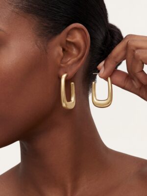 VIENNOIS T804824E-001 MATTE GOLD RECTANGLE HOOPS EARRINGS