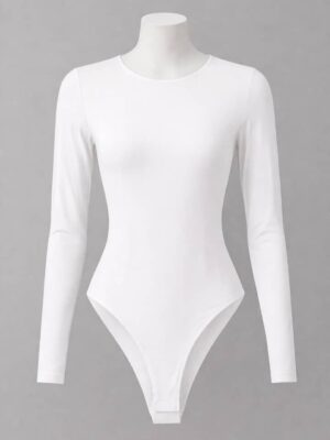 WHITE ROUND NECK LONGSLEEVE JERSEY BODYSUIT