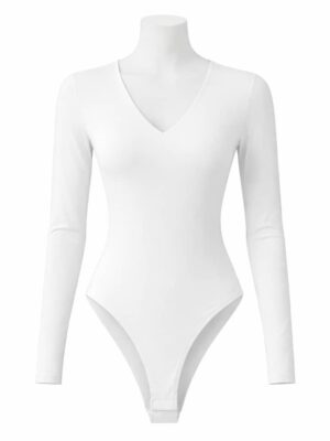 WHITE VNECK JERSEY LONGSLEEVE BODYSUIT