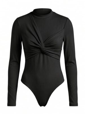 BLACK JERSEY LONGSLEEVE FRONT KNOT BODYSUIT
