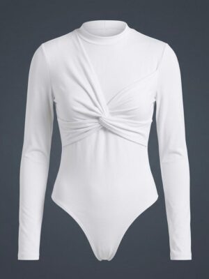 WHITE JERSEY LONGSLEEVE FRONT KNOT BODYSUIT