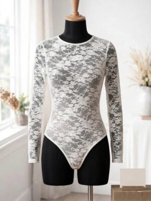 WHITE CHANTILLY LONGSLEEVE BODYSUIT