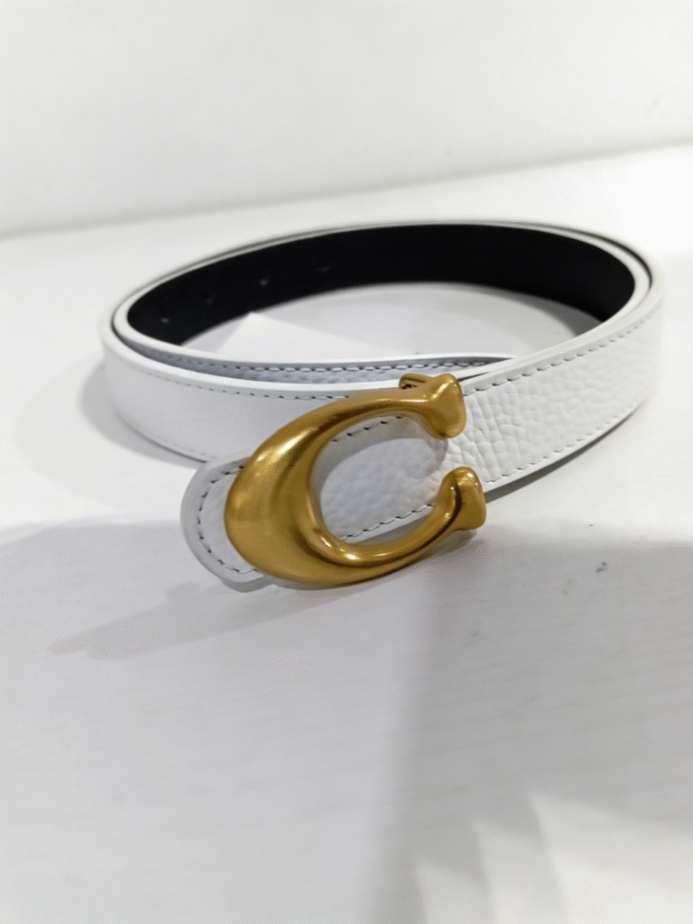 WHITE C BUCKLE LEATHER BELT