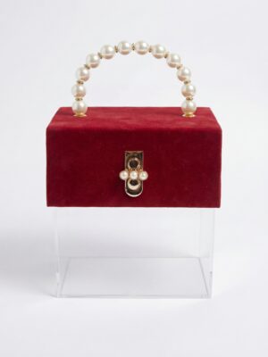 WINE VELVET TOP WITH PEARL HANDLE CLEAR GIFT BOX