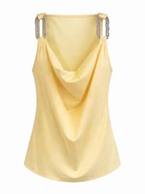 YELLOW GUN BEAD STRAP COWL NECK TOP
