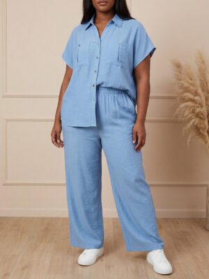 ZR BLUE DOUBLE POCKET BELTED SUIT SET