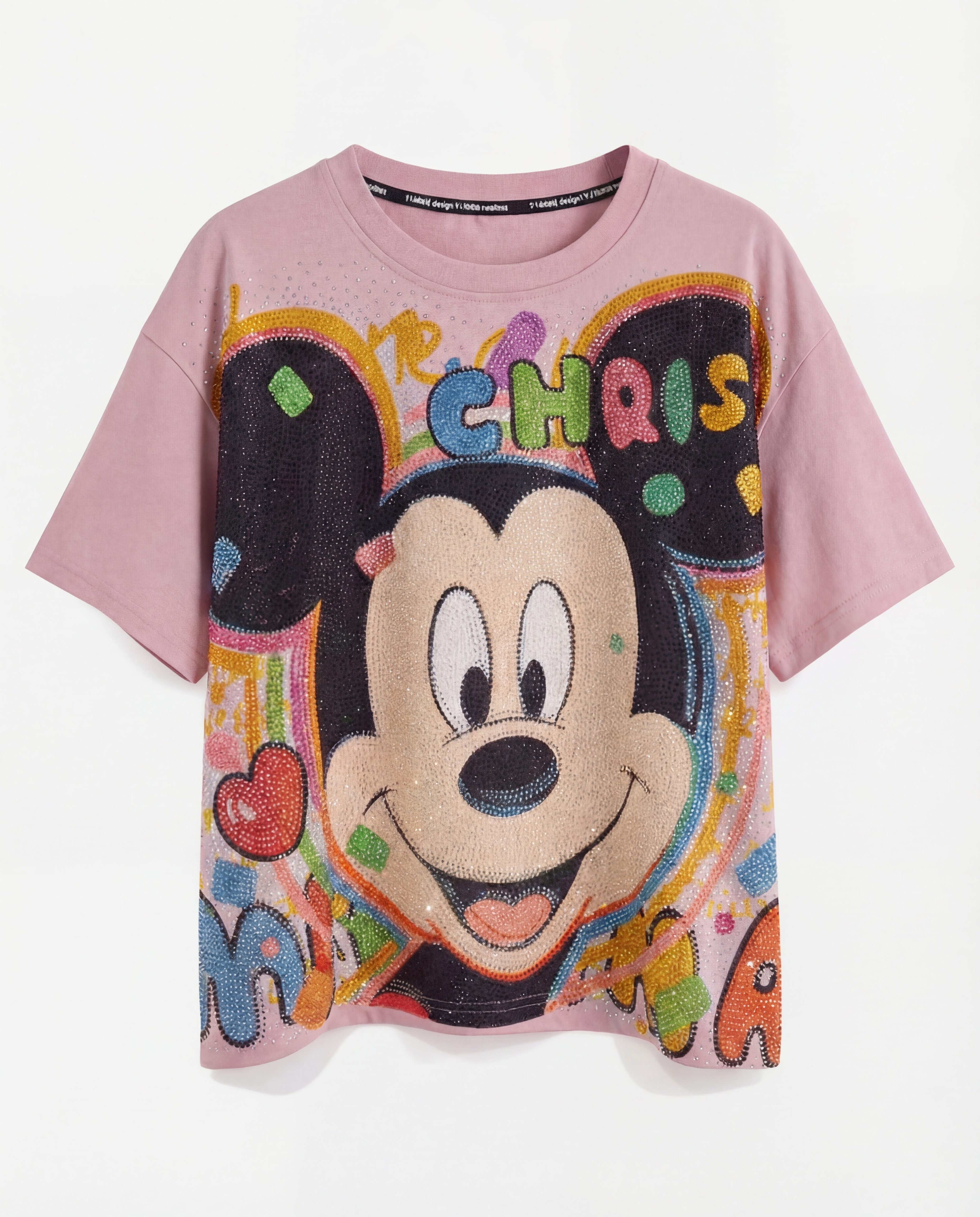 TANG PINK EMBELLISHED MICKEY CHRIS TEE