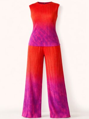 (2FOR40K)ORANGE X PURPLE BORDER PLEATED TOP & PANT SUIT SET