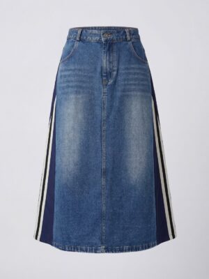 (2FOR60K) DENIM WITH NAVY ADI LINE SKIRT