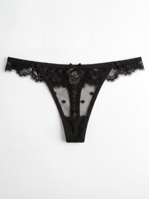 BEAUTIFUL Q8061 BLACK SPOTTY MESH X LACE THONG PANT