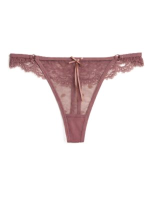 BEAUTIFUL Q8061 MAUVE SPOTTY MESH X LACE THONG PANT