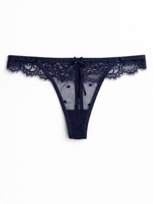 BEAUTIFUL Q8061 NAVY SPOTTY MESH X LACE THONG PANT