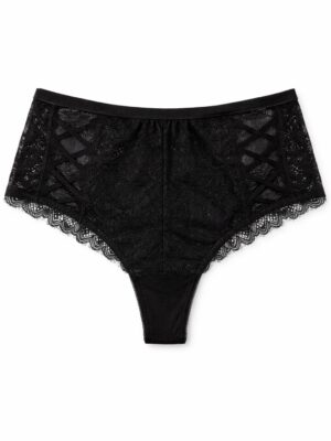 KISNEICO D307 BLACK LACE WOVEN DETAIL HIPSTER PANTS