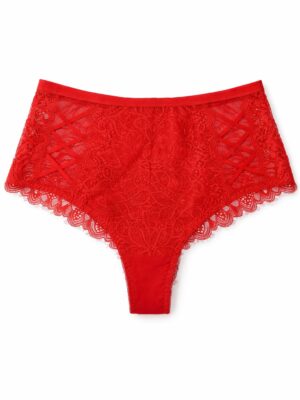 KISNEICO D307 RED LACE WOVEN DETAIL HIPSTER PANTS