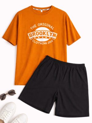 MEIYI 103 ORANGE TOP X BLACK SHORTS NIGHTWEAR