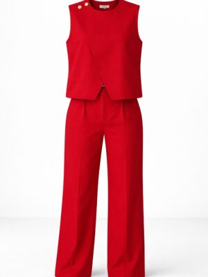 MUMU RED GOLD BUTTON DETAIL TOP X PANT SUIT SET