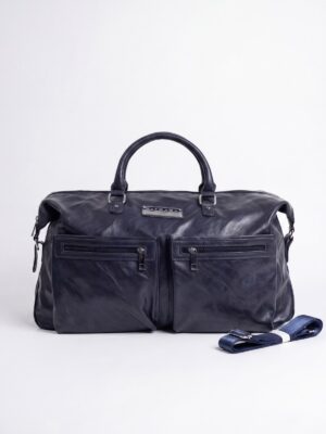 NAVY ROUGH LEATHER TRAVEL BAG