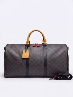 ORIDES 2635 BROWN MONOGRAM WITH RED ACCENT TRAVEL BAG