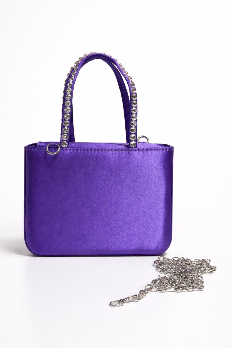 PURPLE MAGENTA BOX STUDDED HANDLE SILK BAG