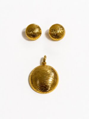 ROMANIA GOLD ROUND WAVY PRINT EARRINGS X PENDANT SET
