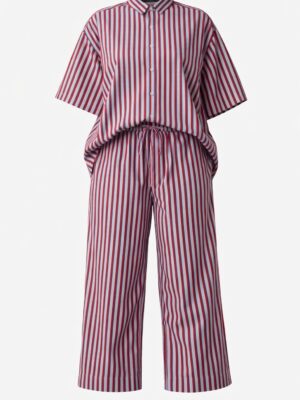 SASHES X HIDES BLUERED BOLD STRIPE BOX SHIRT PANT SUIT SET