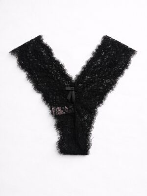 VORONIN Q8002 BLACK STAPLE LACEY THONG