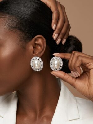 FASHION SILVER X ROUND PEARL MINI STATEMENT EARRING