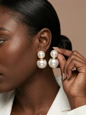 FASHION GOLD X IVORY MIRROR BALL STUDS