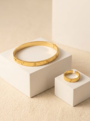 FASHION GOLD CLIP BANGLE & RING SET
