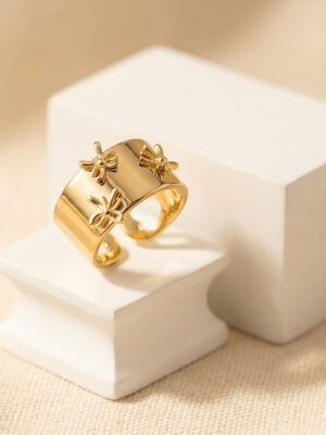 FASHION GOLD BOW EMBOSSED RING