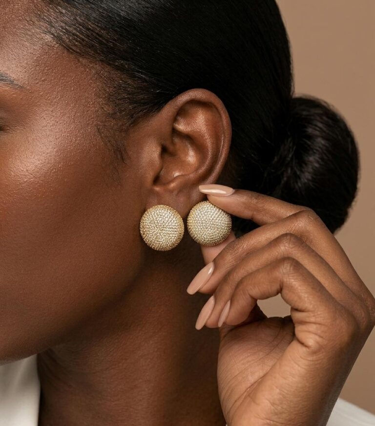 FASHION GOLD GLITTER BUTTON EARRING