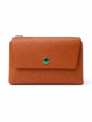 TAILAN T4102 -001 BROWN PEBBLED SILVER BUTTON FLAP MINI WALLET