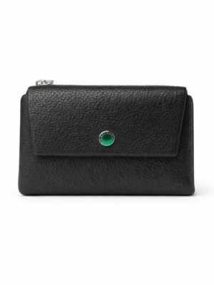 TAILAN T4102 -001 BLACK PEBBLED SILVER BUTTON FLAP MINI WALLET