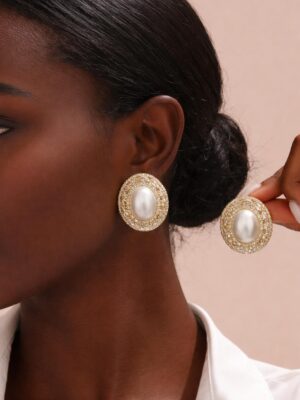 FASHION GOLD X ROUND PEARL MINI STATEMENT EARRING