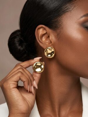 FASHION GOLD HOLLOWED BUTTON EARRING