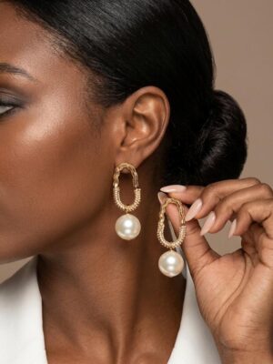FASHION GOLD DISCO PEARL DROP EARRING