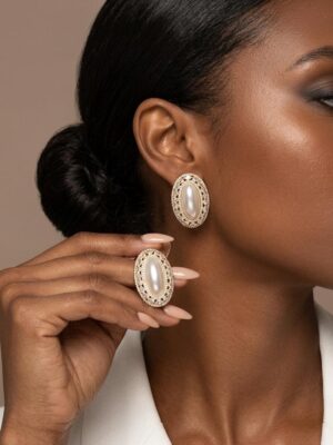 FASHION GOLD X OVAL PEARL STATEMENT EARRING
