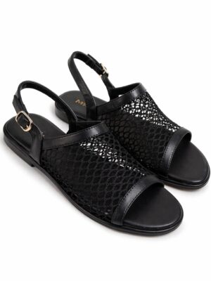 (2FOR45K)MNG BLACK BASKET FLAT SANDALS