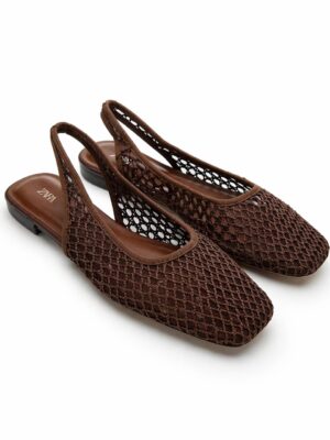 (2FOR55K)ZR CHOCO KNIT BASKET SLING BACK FLATS