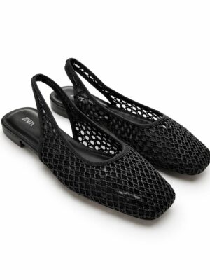(2FOR55K)ZR BLACK KNIT BASKET SLING BACK FLATS