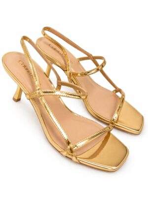 (2FOR50K)CK GOLD STRAPPY CAGED MIDI SANDALS