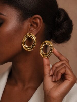 FASHION GOLD CIRCULAR SLATE EARRING