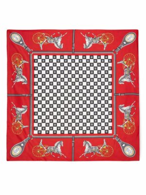 RED HORSE CARRIAGE BLACK DRAFT PRINT SCARF