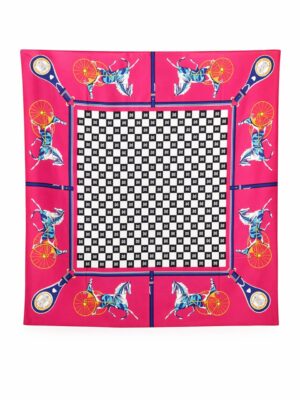 PINK HORSE CARRIAGE BLACK DRAFT PRINT SCARF