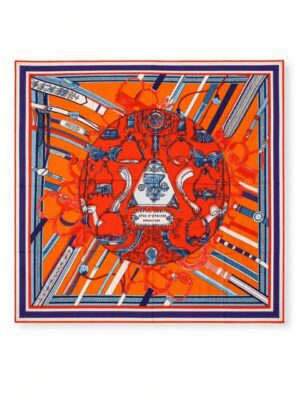 IVORY/RED/PURPLE BORDER ORANGE DUO DETRIESR SCARF